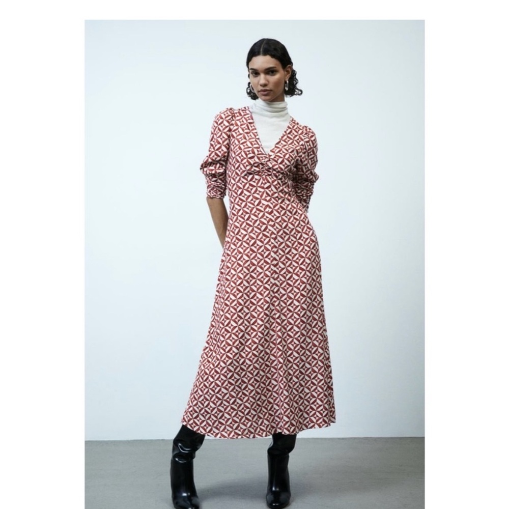 H&M Red and White Patterned Maxi Dress